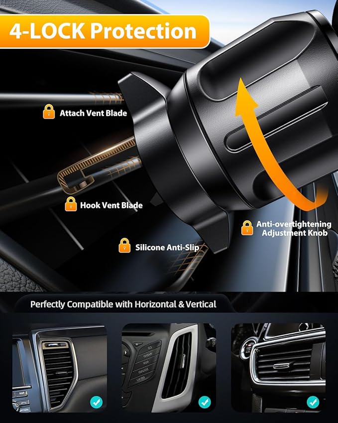 Car Phone Holder[Military-Grade 360°Suction Cup]Phone Holders for Your Car Universal Accessories Air Vent Dashboard Windshield Phone Mount Automotive Cradles Fit for Dash Mounting Kits iPhone