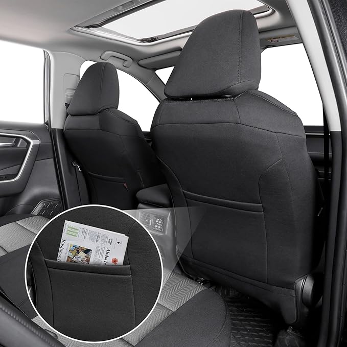 coverdream 2026 Rav4 Seat Covers Custom Fit for 2026 Toyota Rav4 Hybrid (Woodland/Limited) SUV,Full Set Polyester Car Seat Protector Black & Grey