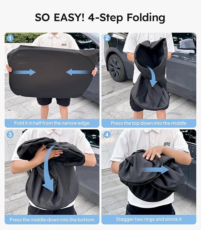 2026 Upgraded Accessories Tesla Model S Windshield Sunshade [Ice Shield Tech Fabric, 100% Sun Blockage], Foldable Heat Insulation Sunshade with Storage Bag, for Tesla Model S 2016~2026, Silver Coating