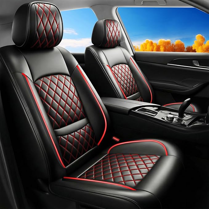 Fit TLX Car Seat Covers for Acura TLX 2014-2025 2026 - Premium Leather, Waterproof, All-Weather, Airbag Compatible, Anti-Slip, Breathable, Easy Install, Seat Protectors, Full Set, Redline