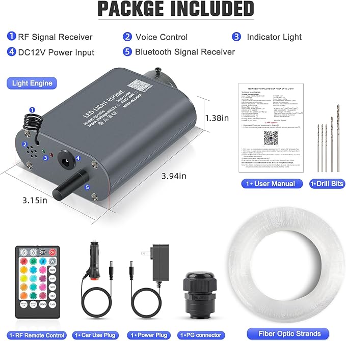 16W Starlight Headliner Kit, Star Lights for Car Roof&Home Decoration, Fiber Cable 570pcs of(0.03+0.04+0.06in)*13.1ft RGBW Star Light Headliner with Bluetooth APP/Remote/Music Mode