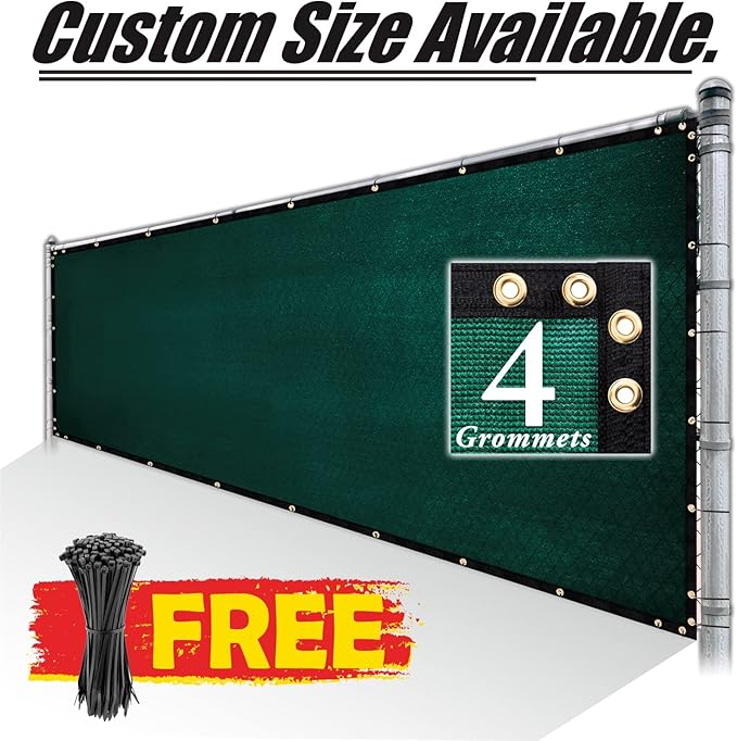 Royal Shade Custom Size 5' x 89' Green Fence Privacy Screen Windscreen Cover Netting Mesh Fabric Cloth - Cable Zip Ties Included (We Make Custom Size)