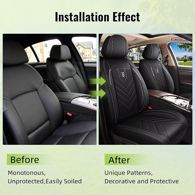 AOMSAZTO Car Seat Covers Fit for Jeep Liberty 2002-2012 Premium Front Seat Covers Waterproof Leather Automotive Seat Covers Compatible with Airbag (2 Seats,Black)