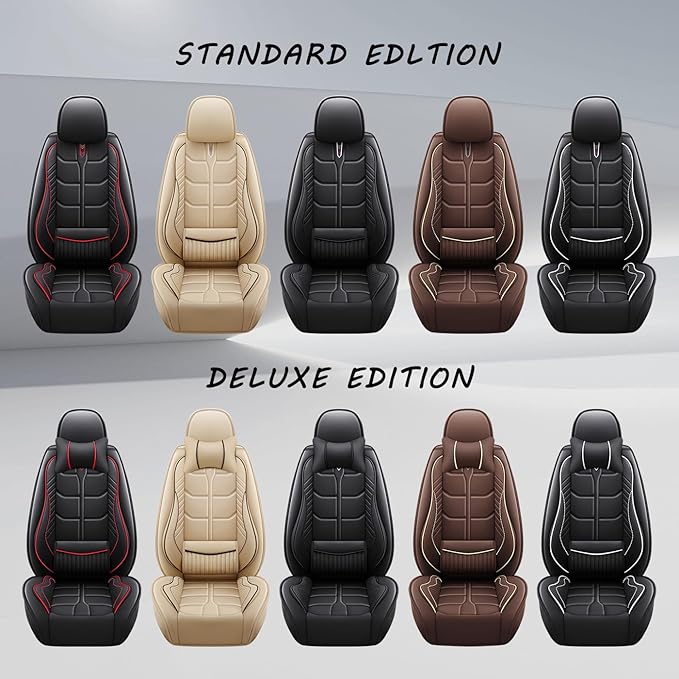 Leather Car Seat Covers Fit for Toyota RAV4 Hybrid 2016-2024, 5 Seater Car Seat Cover, Premium Waterproof, Scratch Resistant Car Interior Accessories (Full Set with Pillow Black White)