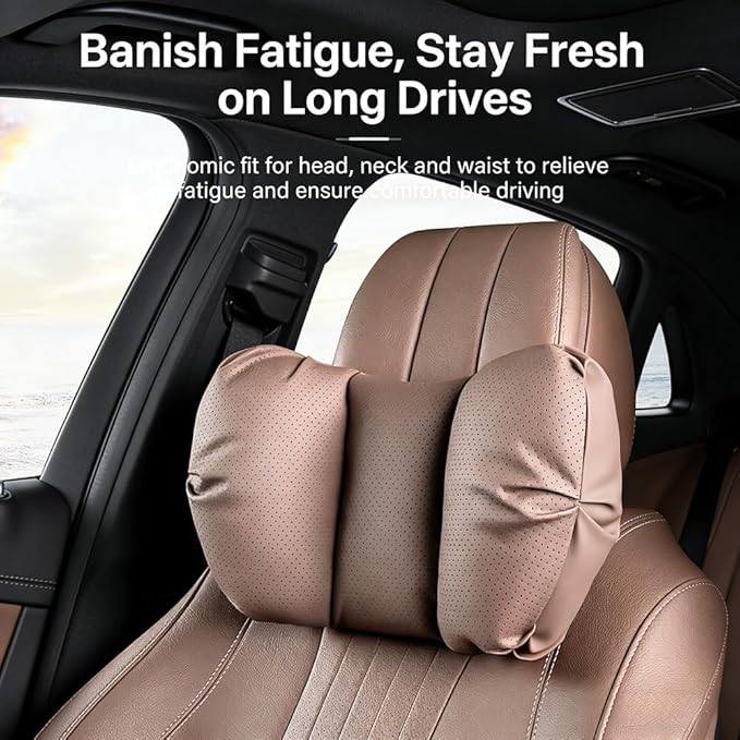 Car Neck Pillow & Lumbar Support for Porsche Taycan Sport Turismo 2022-2024 Ergonomic Breathable Mesh Auto Seat Back Cushion Headrest,Black-Neck Pillow
