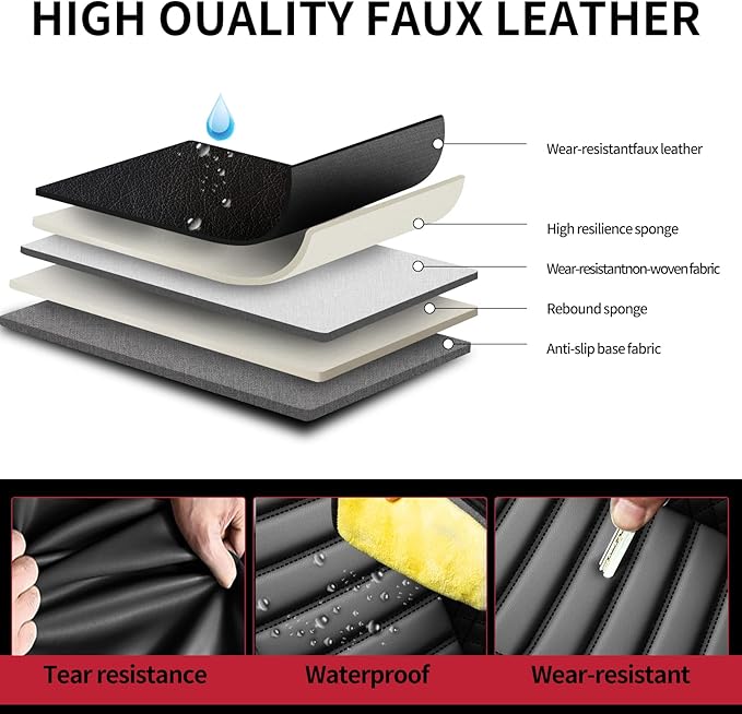 Fit Highlander Car Seat Covers (5 Seats) for Select Toyota Highlander 2007-2026 - Full Coverage Leather,Airbag Compatible, Waterproof & All Weather Seat Cushion Protector,Full Set,Black