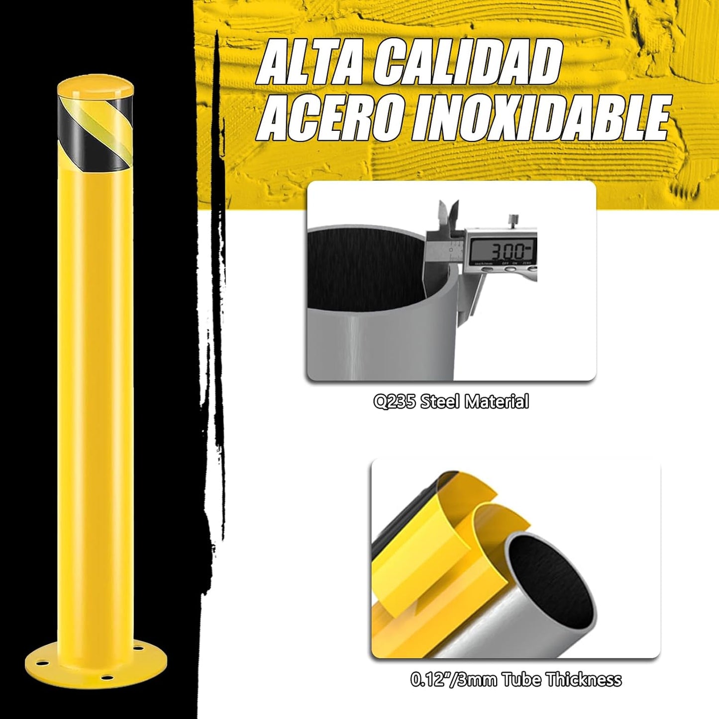 Safety Bollard Post, Steel Bollards,Parking Bollard, Yellow Powder Coated Safety Parking Barrier Post, for Traffic Sensitive Areas (6, 36"H*3"D)