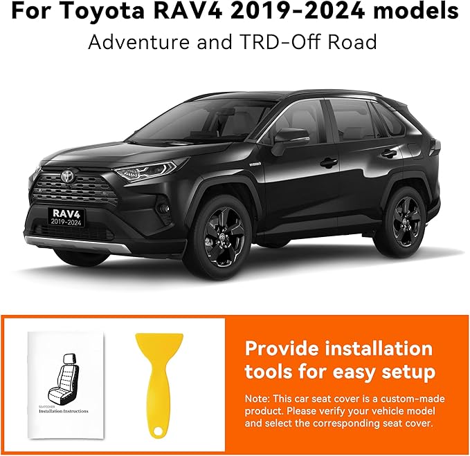Custom Fit RAV4 Seat Cover for Toyota RAV4 2019 2020 2021 2022 2023 2024 Adventure and TRD-Off Road,Faux Leather,2-Row Full Set,(Black&Grey)