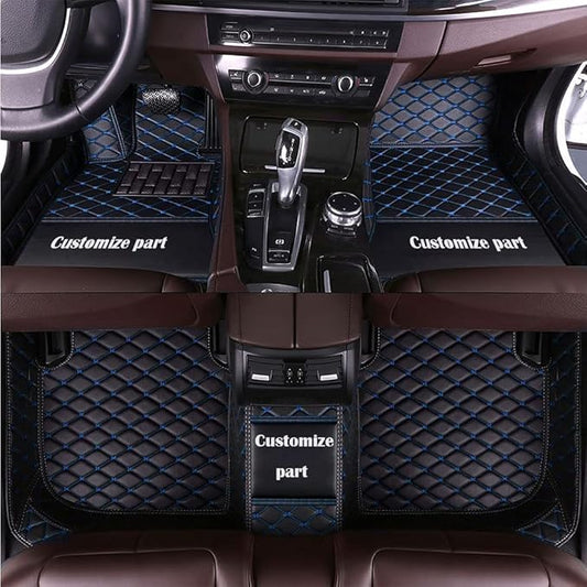 MELKEN Custom Fit Leather Car Floor Mats for 95% of Cars Full Coverage Floor Liners Car Mats (Black Blue)