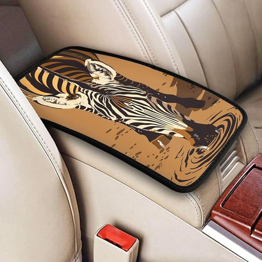 Universal Car Center Console Cushion Pad, Zebra Drinking Water Soft Waterproof Car Center Console Cover Auto Armrest Seat Box Cover Protector for Most Vehicle SUV Truck Car