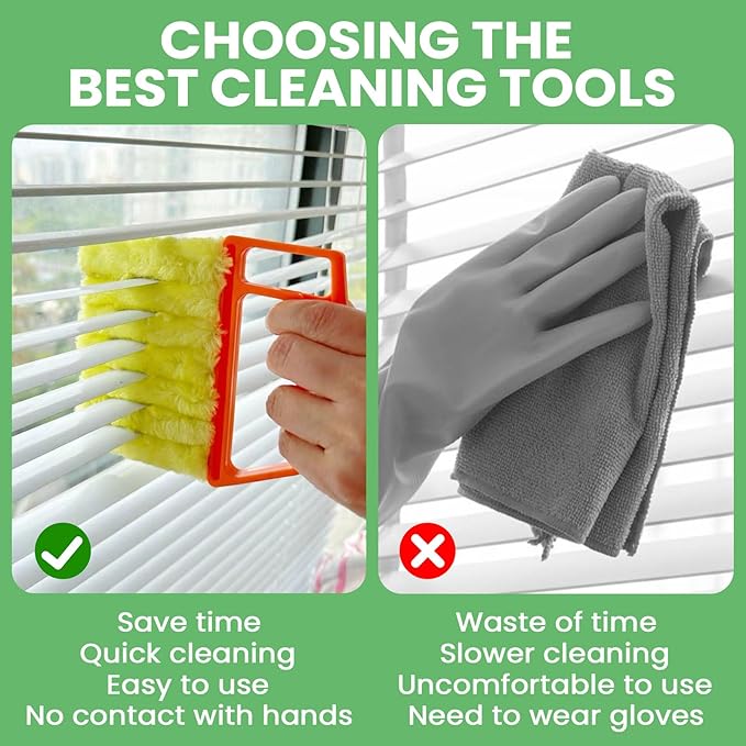 4 Pack Window Blind Cleaner Duster Tool, 7 Finger Venetian Scrub Brush with Washable Microfiber Sleeves, Color Coded Cleaning Kit for Mini Vertical Blinds, Air Conditioner Vents and Fans