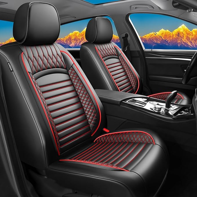 Fit 4Runner Car Seat Covers (5 Seats) for Select Toyota 4Runner 2003-2024 2025 2026 - Full Coverage Leather,Airbag Compatible,Waterproof & All Weather Seat Cushion Protector,Full Set,Black+Red