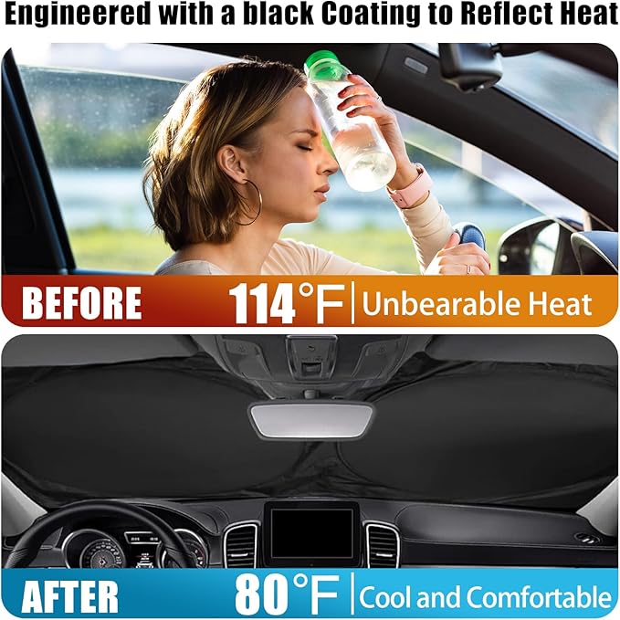 Cat and Fish Car Windshield Sun Shade Foldable Sunshade Front Window Cover Sun Visor Protector Accessories (59x27.5 inches)