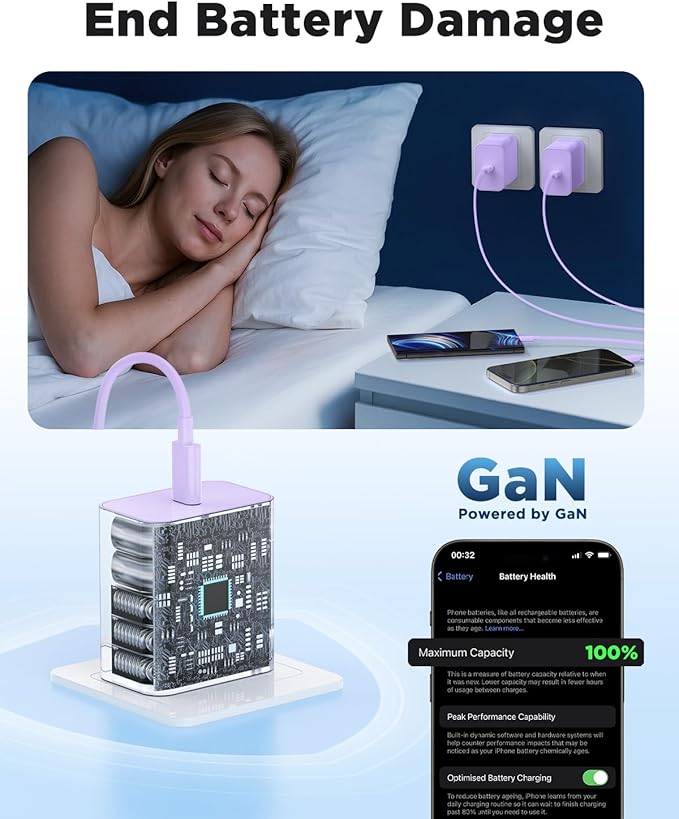 3Pack 45W Super Fast Charger Type C 10FT, USB C Android Phone Charger Fast Charging Block with Ertra Long Type-C Charger Cord for Samsung Galaxy S25/S25 Ultra/S25+/S24 Ultra/S24/S24+/S23/S22-Purple