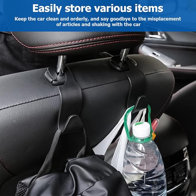 Car Back Seat Headrest Hooks, 4PCS Vehicle Backseat Storage Organizer Hanger, Multifunctional Auto Headrest Hidden Hook Universal for Handbag Purse Backpacks Bags and Groceries (Yellow)