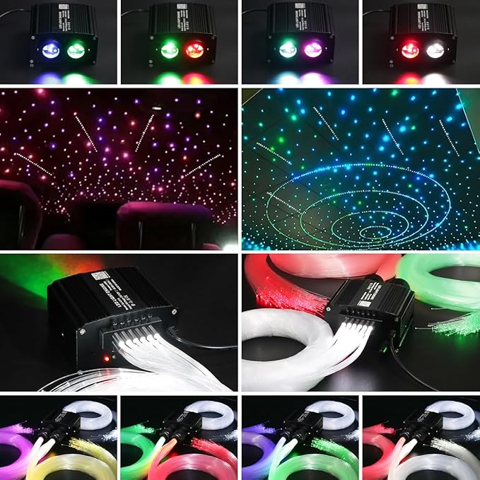 AKEPO 18W Twinkle+Meteor 2-in-1 Fiber Optic Lights, Dual Color Ports with 1300pcs+240pcs Meteor Fibers in 0.03in 13.1ft APP Optical Star Ceiling Kit for Car Headliner Star Light Kits or Home Decor