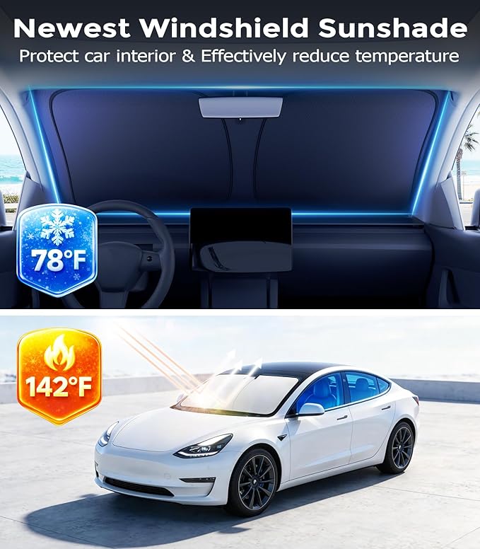 DMJN Windshield Sun Shade for Che-vrolet/Chevy Silverado (2019-2026), Car Sunshade for Front Windshield [100% Efficient Block UV & Scorching Sun] UPF50+ Heat Block - Protect Interior & Keep Cooler