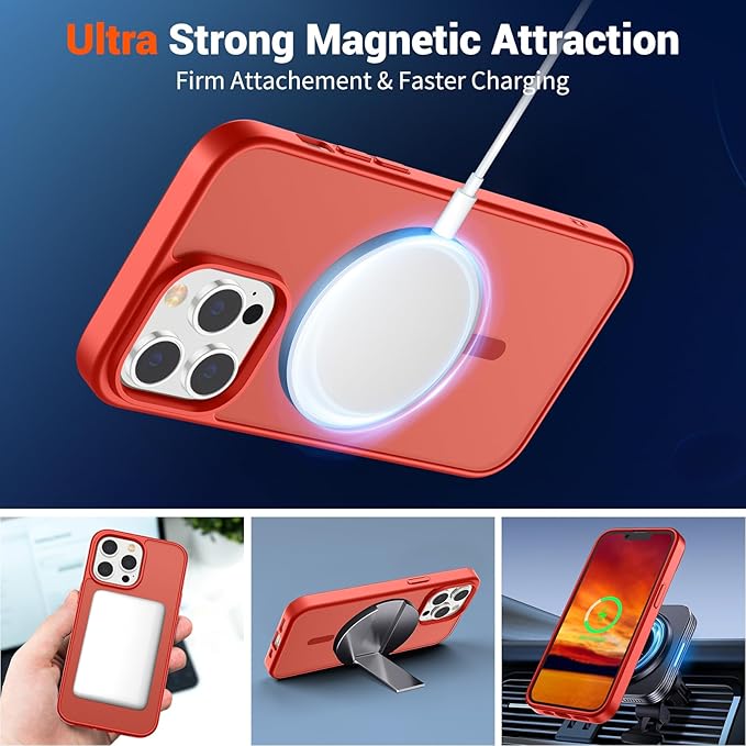 SUPFINE Magnetic for iPhone 12 Pro Max Case (Compatible with MagSafe) (Military Grade Drop Protection) Slim Translucent Matte Shockproof with Anti-Fingerprint Phone Case,Red