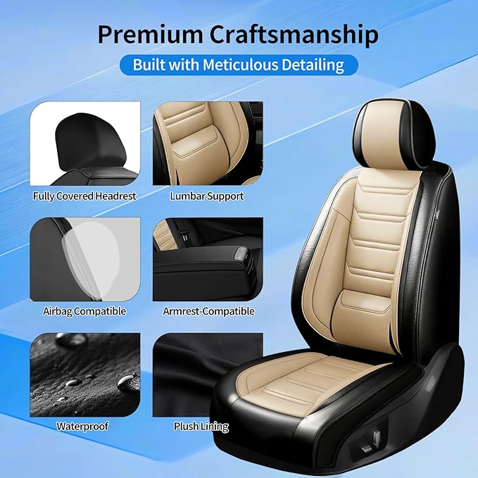 Fit CX-7 Car Seat Covers for Select Mazda CX7 2006-2012, Premium Full Coverage Leather, Airbag Compatible, Waterproof All Weather Seat Protector, Front Pair Black+Beige