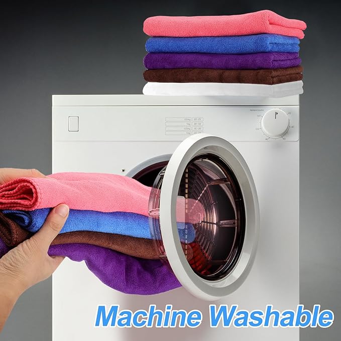 HARFINGTON 6 Pack Microfiber Cleaning Cloth, 20" x 10" Multi-Functional Cleaning Towels Reusable Absorbent Rags for Car Wash Kitchen Household Window Clean, Purple