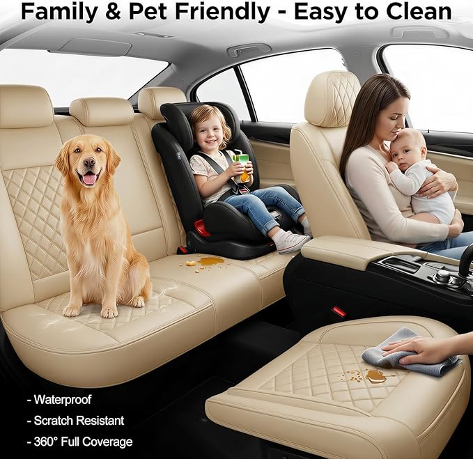 Fit TSX Car Seat Covers for Acura TSX 2003-2014 - Premium Leather, Waterproof, All-Weather, Airbag Compatible, Anti-Slip, Breathable, Easy Install, Seat Protectors, Full Set, Beige