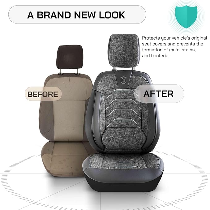 Premium Car Seat Covers Front Seat - Linen Car Seat Cover for SUV, Cars, Most Pickups, Smoke Grey-Grey, Car Seat Protector, Car Seat Covers Front Seats, Car Seat Protector