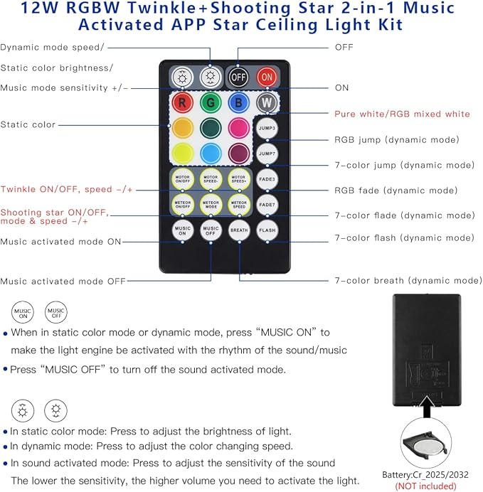 AKEPO 12W Fiber Optic Lights Twinkle+Meteor 2-in-1 APP Control Starlight Headliner Kit, 300pcs*0.03in*9.8ft+240pcs White Shooting Star Music Activated Car Home Optical Fiber Star Ceiling Lights