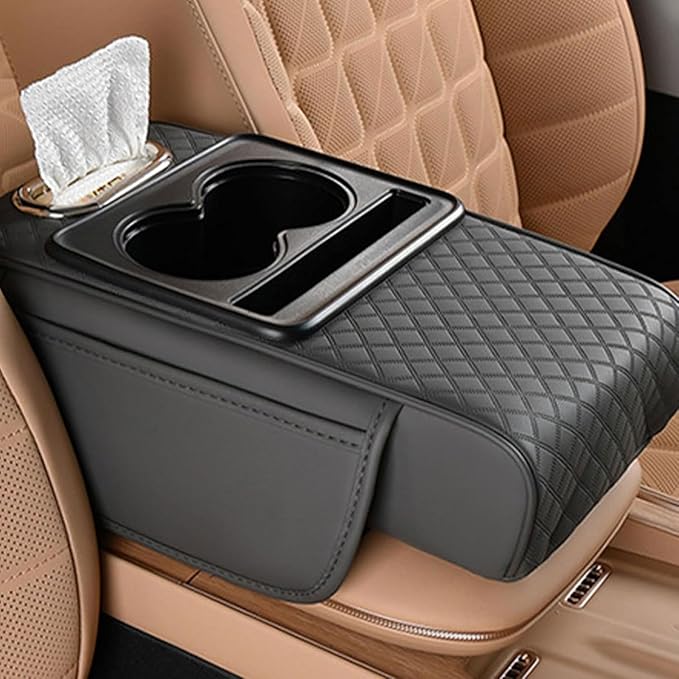 Car Armrest Cushion for Toyota Corolla X E140, E150 2006 2007 2008 2009 2010 2011 2012, Car Center Console Cover Armrest Pad with Cup Holder and Tissue Box, Car Accessories,Black