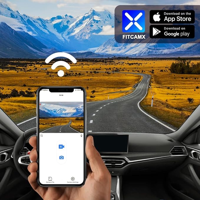 Fitcamx 4K Dual Dash Cam Suitable for BMW 4 Series M4 2020-2024 430i 440i M440i Xdrive G22 G23 G26 G82 G83 (HD2-6808), OEM Style, Dual HD Recording, WiFi&APP, G-Sensor, Easy to Operate, 128GB Card