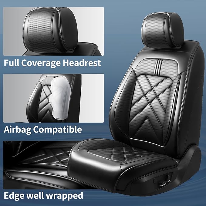 CX-3 Car Seat Covers Custom Fit for Mazda CX-3 2016-2021, Full Coverage Premium Leather Waterproof Breathable Seat Covers, Automotive Seat Protectors, Airbag Compatible(Full Set Seats, Black)