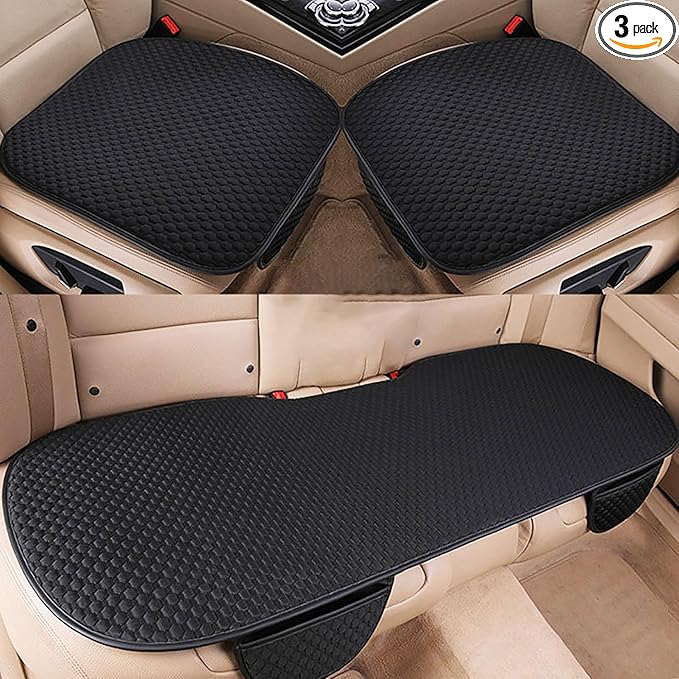 acdiac Universal Ice Silk Car Seat Cover Summer Auto Cool Cushion Breathable Cozy Non-Slip Car Seat Pads 3pcs/Sets (Black)
