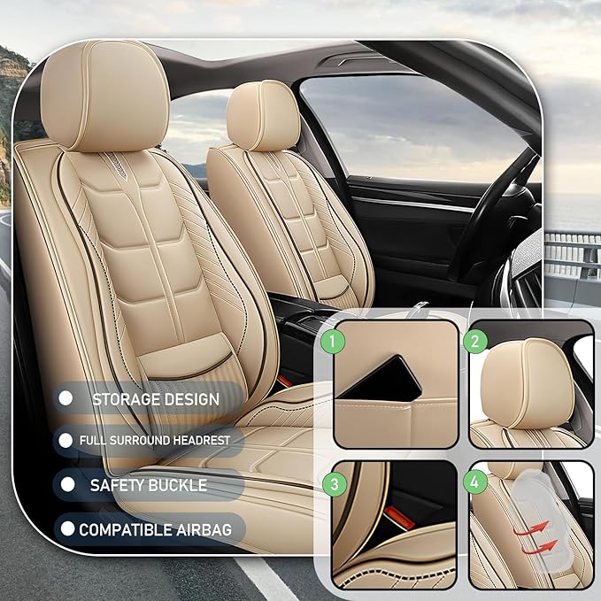 Leather Car Seat Covers Fit for Toyota RAV4 Prime 2021-2024, 5 Seater Car Seat Cover, Premium Waterproof, Scratch Resistant Car Interior Accessories (Full Set Beige)