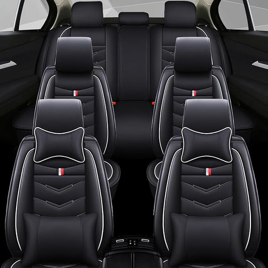 Car Seat Cover 6 Seats for Ford Explorer 2000-2026, Waterproof Durable Compatible Airbag, Premium Leather Seat Protector(6 Seats Luxury,Black White)
