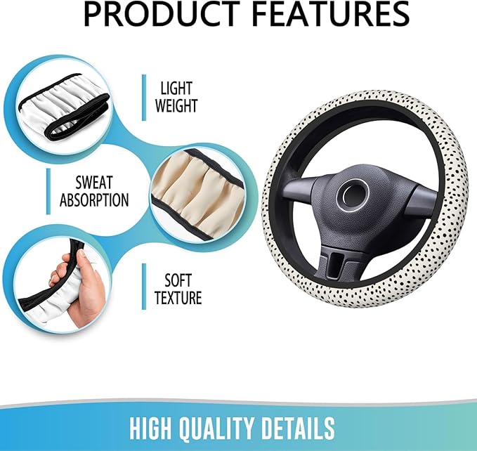 Elastic Steering Wheel Cover Car Accessories Cute Universal 15 Inch Absorbing Sweat Non-Slip Breathable for Man Woman - Cute Black Polka Dot