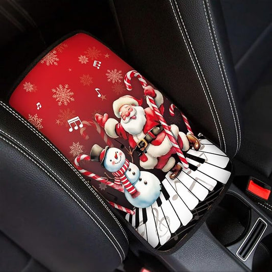Santa Claus Snowman Xmas Universal Center Console Armrest Soft Pad Protector Cover Non Slip Fits for Most Vehicle,SUV,Truck Car Decoration