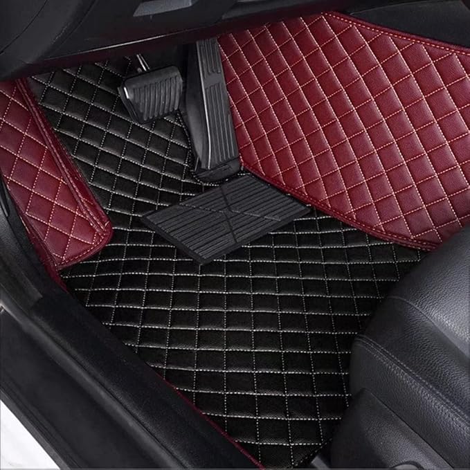 Custom Car Floor Mats for 96% Sedan SUV Sports Car Protection Full Coverage Pads Anti-Slip Leather Floor Lining All Weather Car Floor Mats (Wine red)