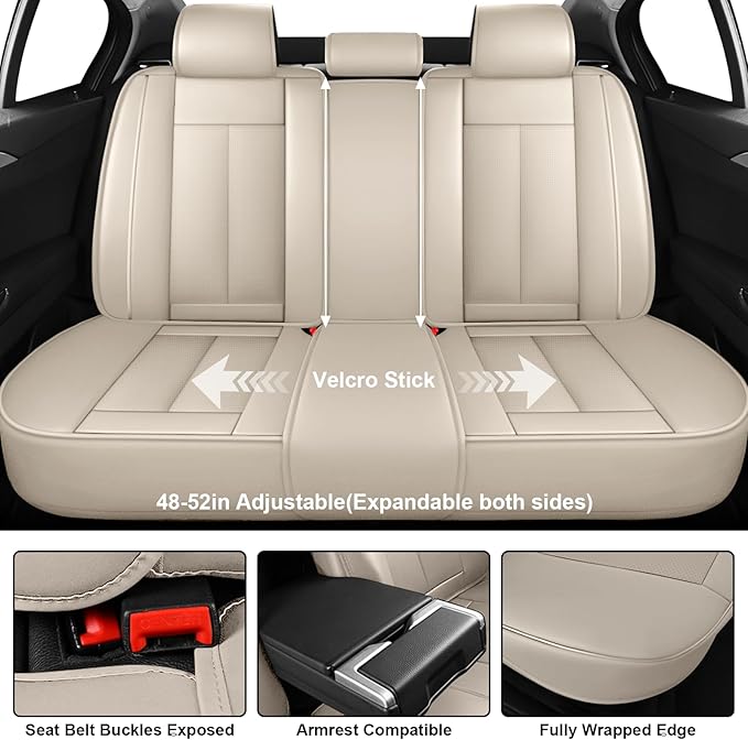 Fit for 98% of Mercedes Benz Car Seat Covers, Premium Nappa Leather Seat Cover, Fully Wrapped Protect Modern Style Seat Cover (5-Seat Standard, Beige & Brown)