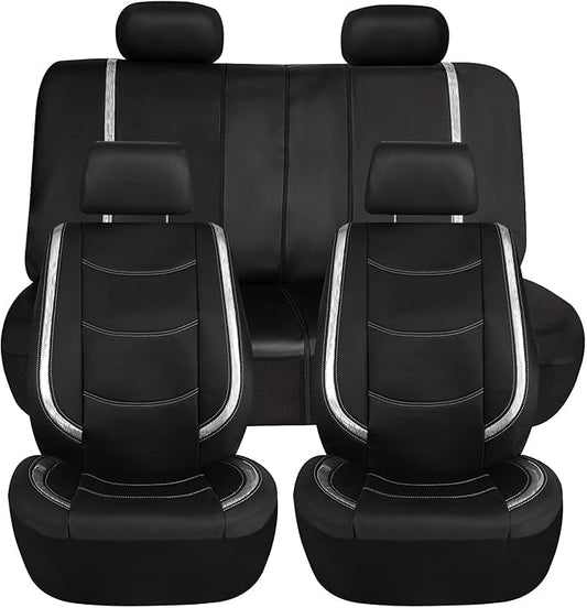 FH Group Full Set Faux Leather Car Seat Covers - Universal Fit, Low Back Front Seat Covers, Airbag Compatible, Split Bench Rear, Seat Cover for SUV, Sedan, White