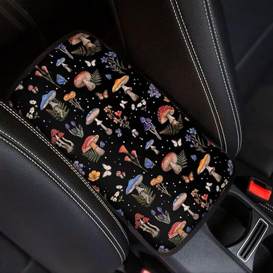 Coldinair Mushroom Floral Car Center Console Pad Soft Armrest Protector Cover Fit for Most Vehicle,SUV,Truck,Washable