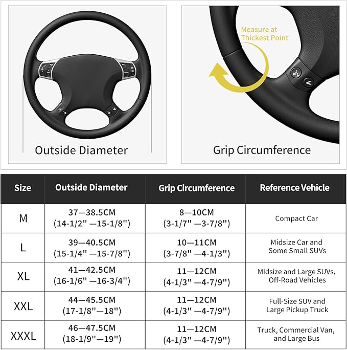 Suede Leather Steering Wheel Cover Wrap Kit - DIY Stitch-On for 14.5-15" Wheels, Superior Sweat Absorption & Non-Slip Grip, Comfortable & Durable Year-Round Upgrade