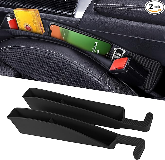 2PCS Car Seat Gap Filler Organizer, Multifunctional Seat Gap Storage Box for Phone Key, Stop Things from Dropping Between Seat and Console, Universal Interior Car Accessories (Black)