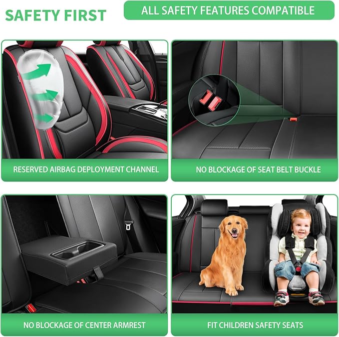 Fit Highlander Car Seat Covers for Toyota Highlander 2007-2026 -Upgraded Premium Waterproof & Breathable Leather,Airbag Compatible,All-Weather Seat Cushion Protector,2 Front/Black-Red