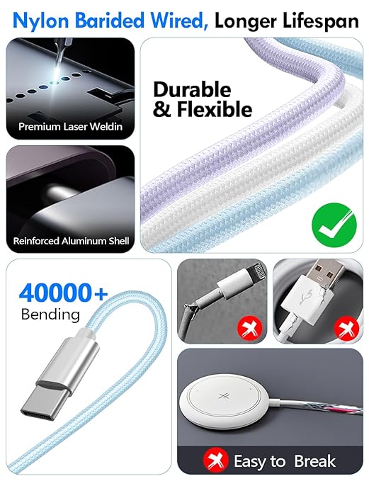 Travel Essentials for Apple Watch Charger,iPhone Charger,3 in 2 Type C/L/Magnetic Fast Charging Cable,Multi Charging Cable Portable Designed for iWatch Series,iPhone 17-11,Galaxy S26-S21,Car-6FT