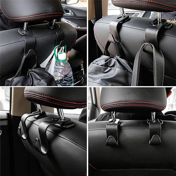 Car Back Seat Headrest Hooks, 4PCS Vehicle Backseat Storage Organizer Hanger, Auto Headrest Hidden Hook Universal for Handbag Purse Backpacks Bags and Groceries (Light Pink)
