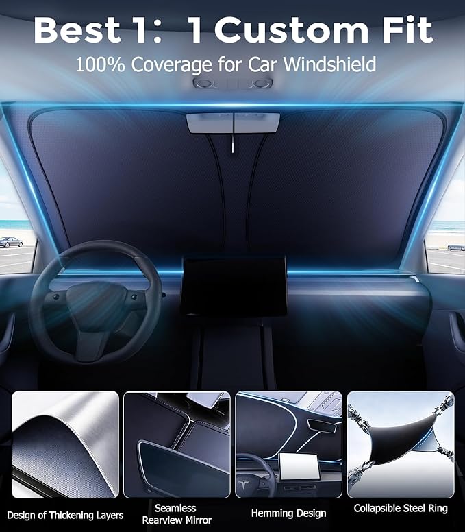 DMJN Windshield Sun Shade for Dodge RAM (2009-2018), Car Sunshade for Front Windshield [100% Efficient Block UV & Scorching Sun] UPF50+ Heat Block - Protect Interior & Keep Cooler