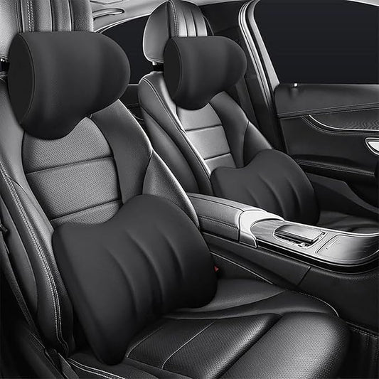 Car Headrest & Lumbar Support Cushion for Toyota RAV4 2012-2024, Ergonomic Car Seat Headrest Memory Foam Neck and Back Pillow Kit Breathable Removable for Driving Fatigue Relief,A/Black