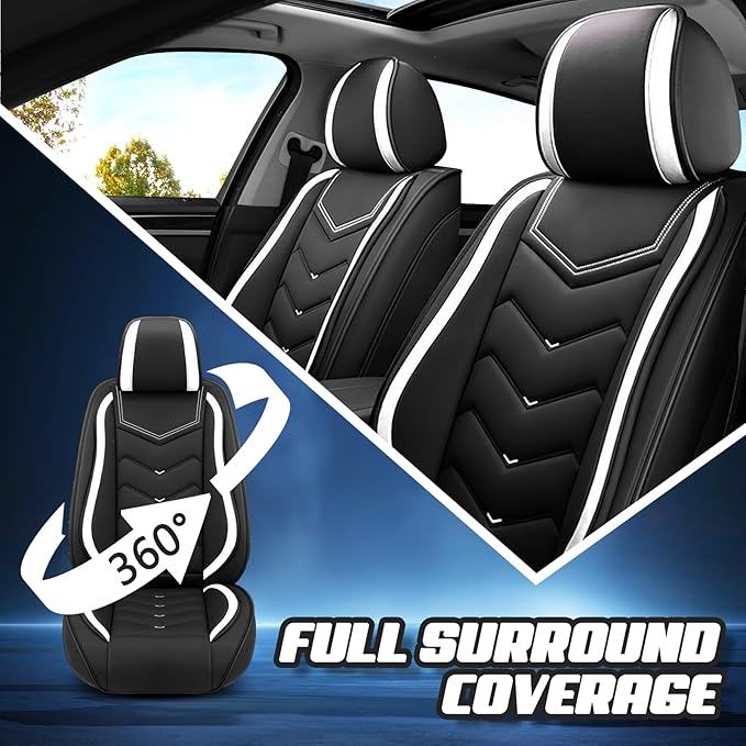 Car Seat Covers for Lexus ES 350 2007-2026, Premium Nappa Leather Car Seat Cover, Stylish Sport Seat Covers， Automobile Seat Cover Sets.(Standard 2 Seats/Black White)