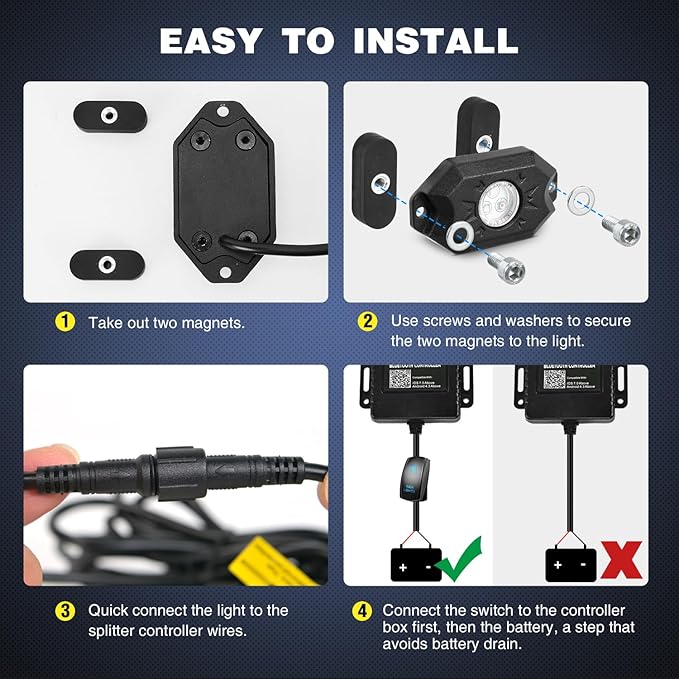 Nilight RGB LED Rock Lights Kit 8 PCS Underglow Multicolor Neon Light Pod with Magnetic Base Bluetooth App Control Flashing Music Mode IP68 Wheel Well Light for Truck ATV UTV RZR SUV