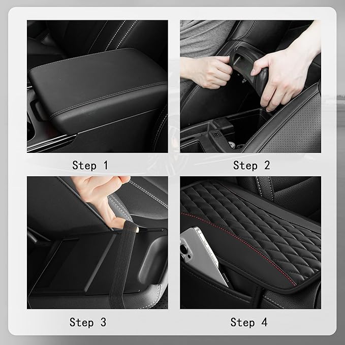 IHOTDER Patchwork Leather Center Console Covers for Cars,Upgraded Arm Rest Cover for Car with Side Storage Pocket for Car Seat Organizer,Middle Console Cover Stylish Car Decoration (Pink)