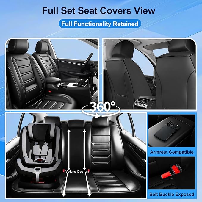 Fit Cruze Car Seat Covers (Front Pair) for Select Chevrolet/Chevy Cruze 2011-2019 - Premium Full Coverage Leather, Airbag Compatible, Waterproof & All Weather Seat Cushion Protector, Black